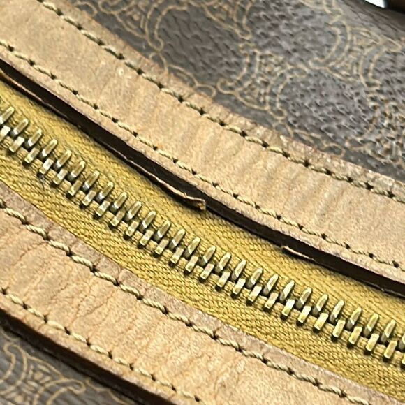 Celine Boston 30 Bag Brown Tan Signature Lattice Logo Print Top Handle Duffle - Picture 11 of 16